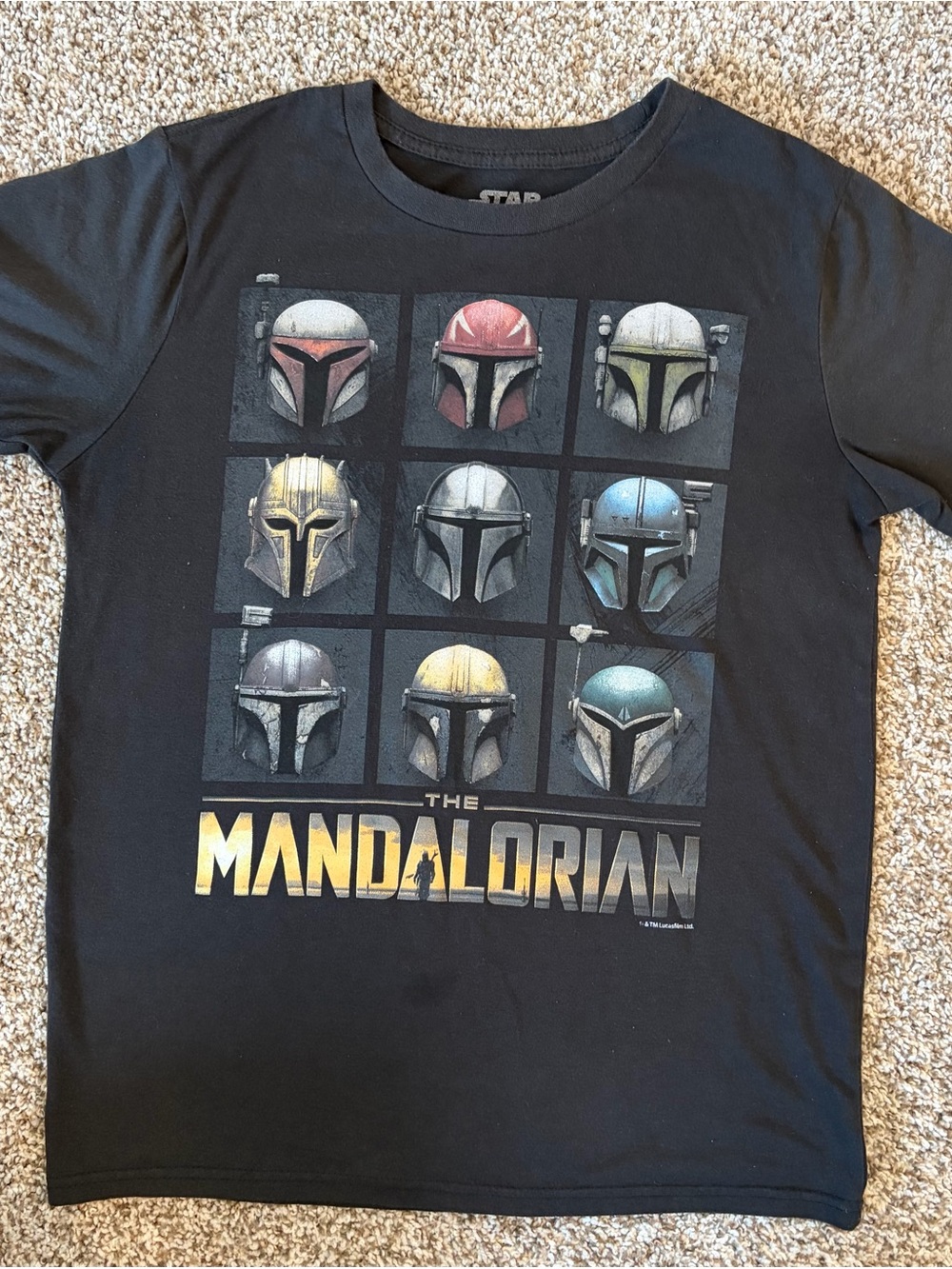 Boys - The Mandalorian Black Graphic Tee with Multicolor Helmets